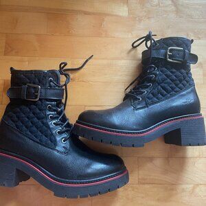 Bos & Co Black Quilted Lace-Up Combat Boots with Buckle – Women’s Size 9.5